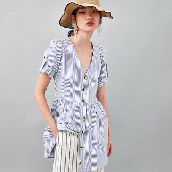 ZARA SS18 SKY BLUE STRIPED DRESS WITH POCKETS - Picture 5 of 16